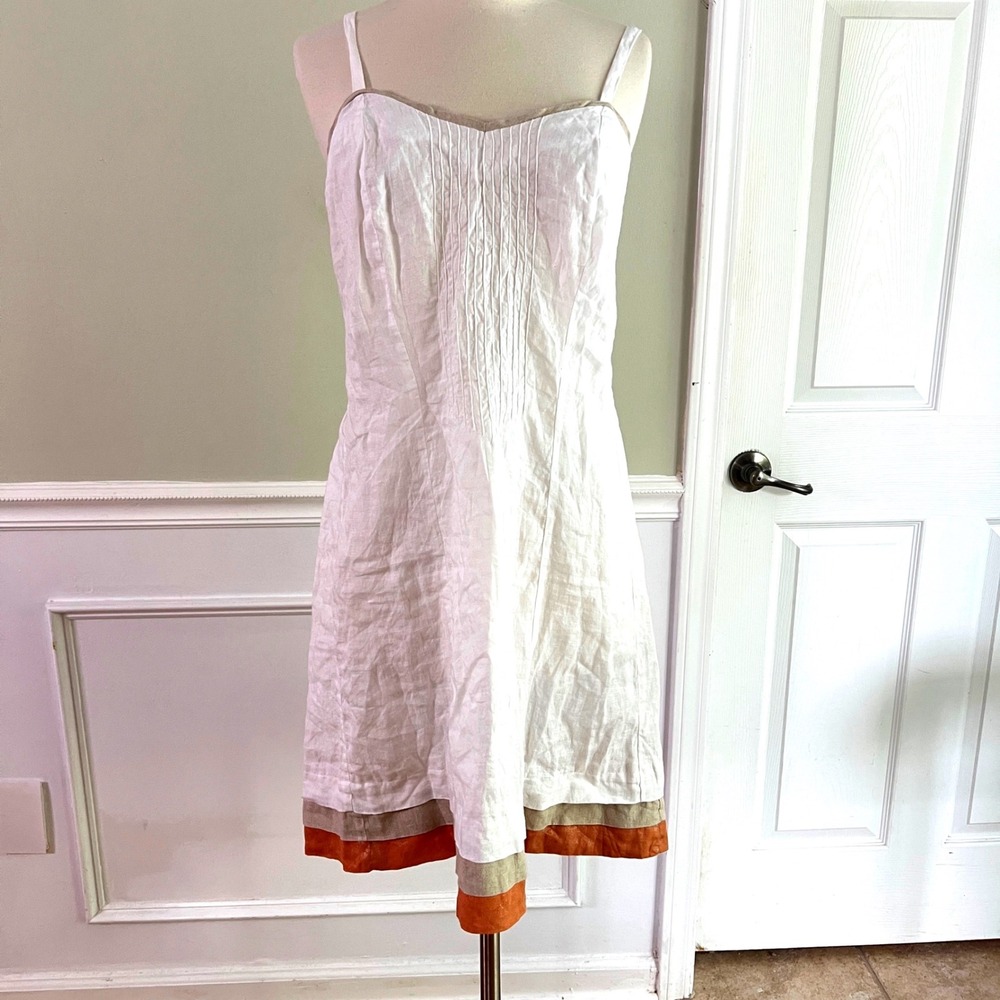 Italy Linen Dress S Women Pintuck Tiered Hem White Coastal Summer Euro Travel